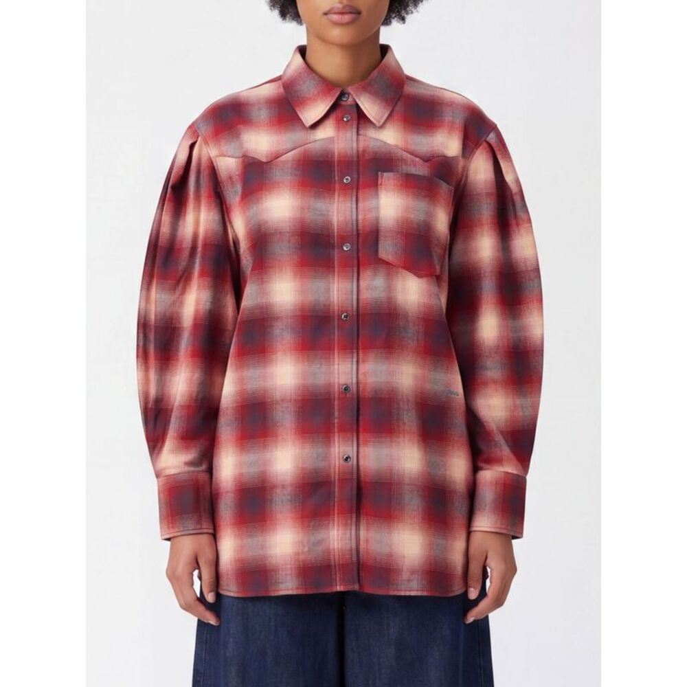 Ganni Women Ganni Relaxed Fit Check Cotton Flannel Shirt With Balloon Sleeves